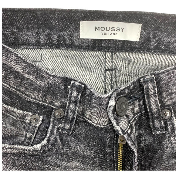 Moussy Vintage Glendale Skinny Jeans in Black Sz 25 Distressed Raw Hem Japan - Picture 3 of 6